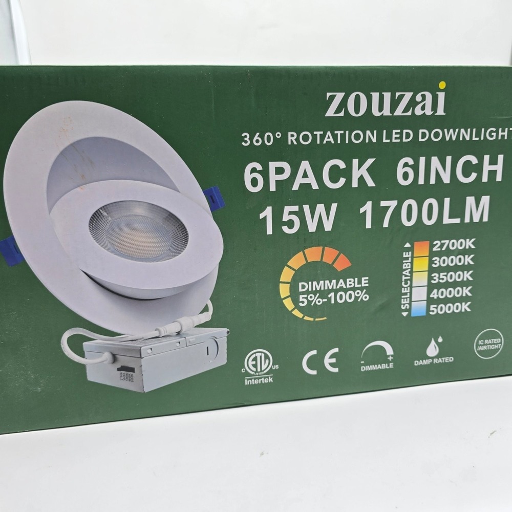 zouzai 6 Inch 360° Rotation LED Recessed Downlights 15W 1700LM Dimmable 6 Pack